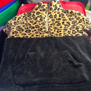 Kids Leopard Print and Black Fleece Pullover